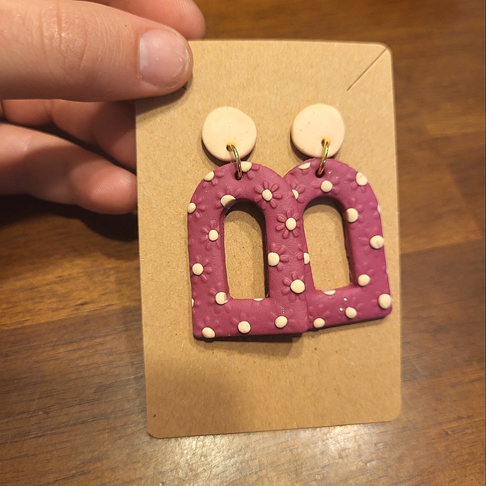 Magenta Abstract Floral Earrings